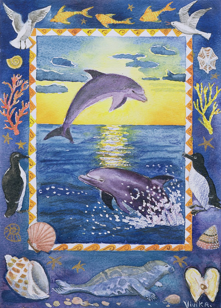 Dolphin, 1999 (wc på papir) av Vivika Alexander