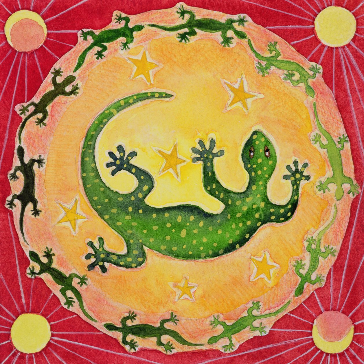 Gecko, 1998 (wc på papir) av Vivika Alexander