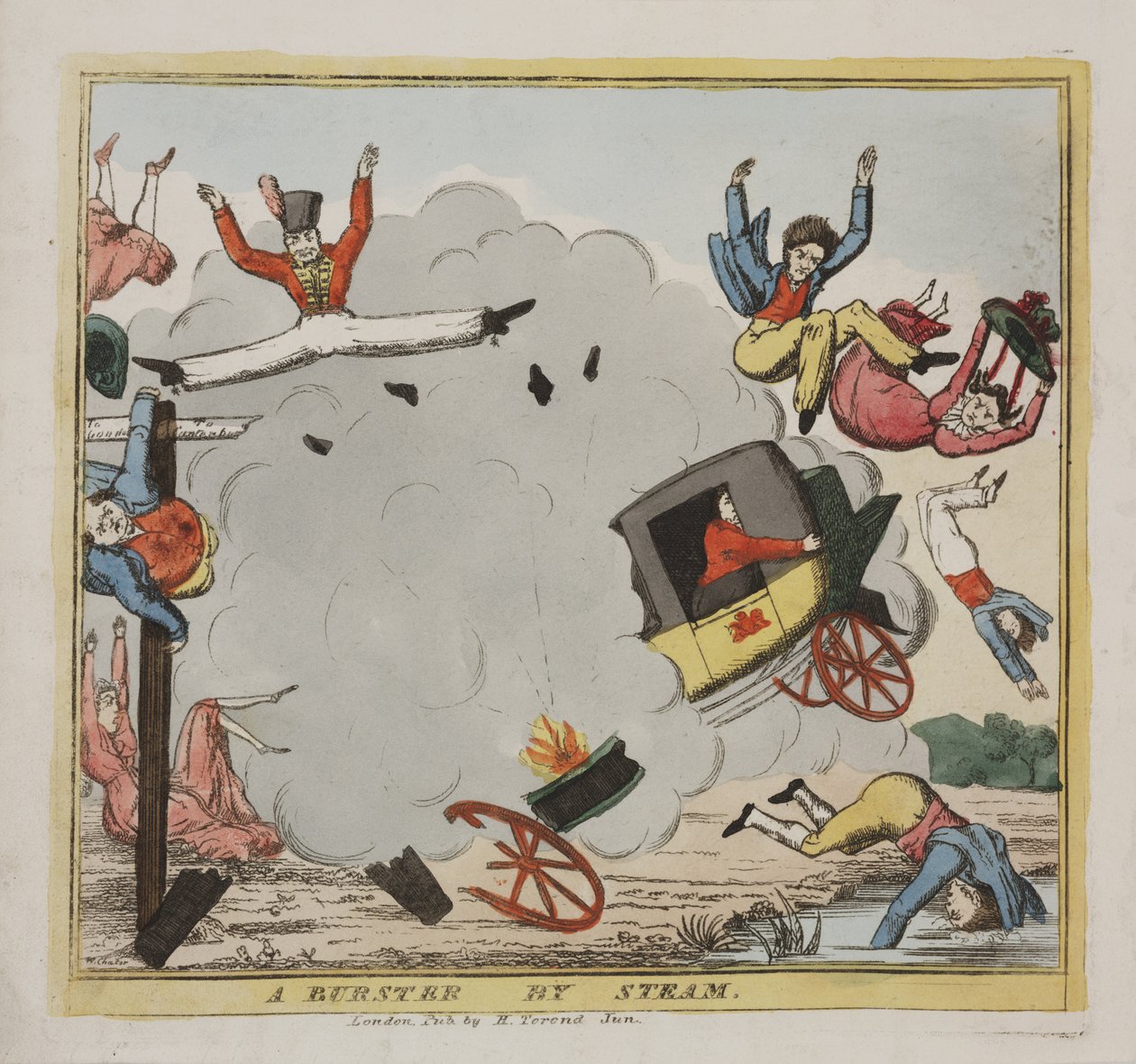 A Burster by Steam, ca. 1835 (farget etsning) av W. Chater