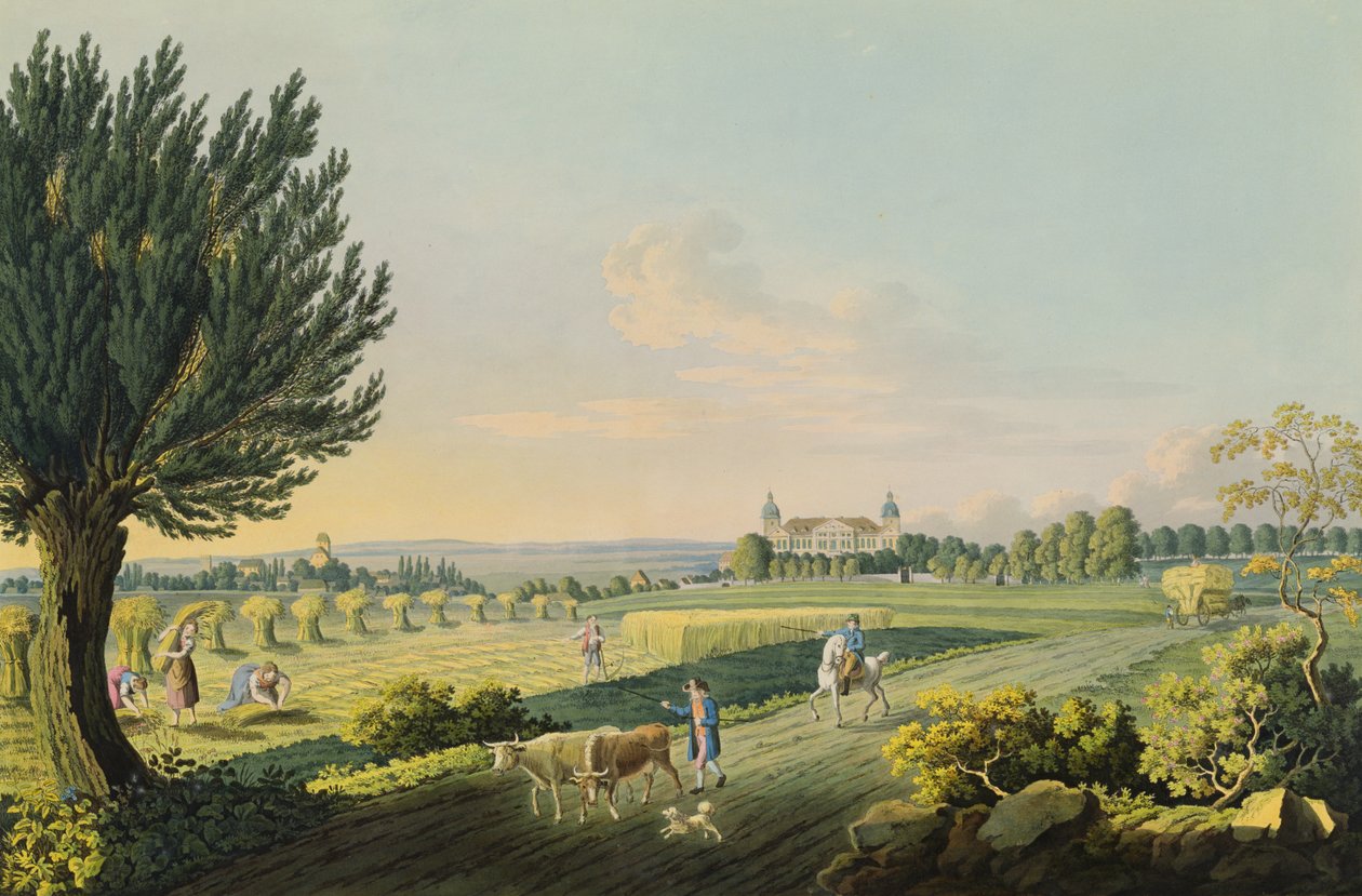 Utsikt over Hundisburg gravert av Carl August Richter (1770-1848) (gravering med wc) av W. after Behrendsen