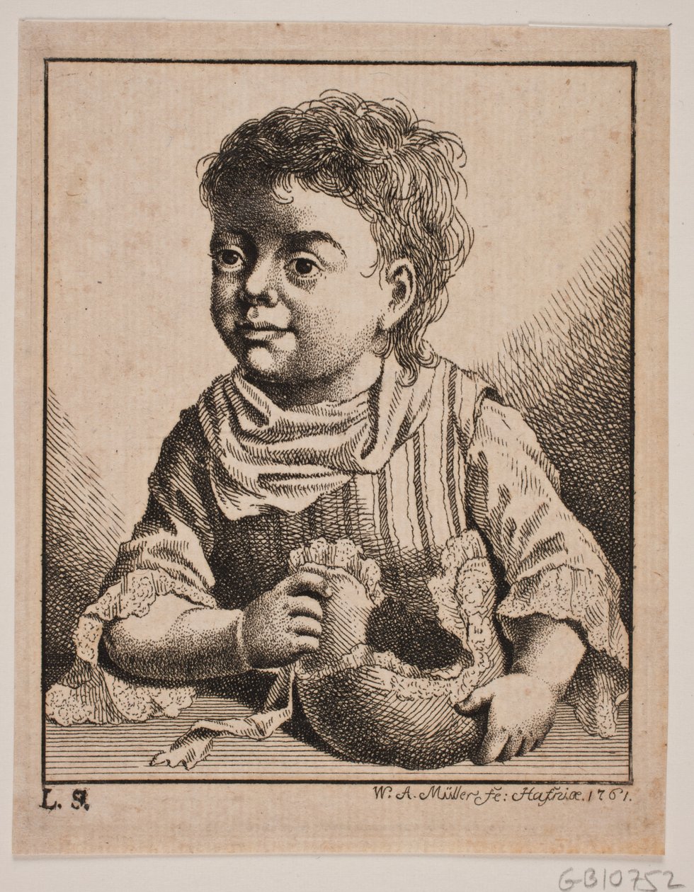 En liten jente, halvfigur av W.A. Müller