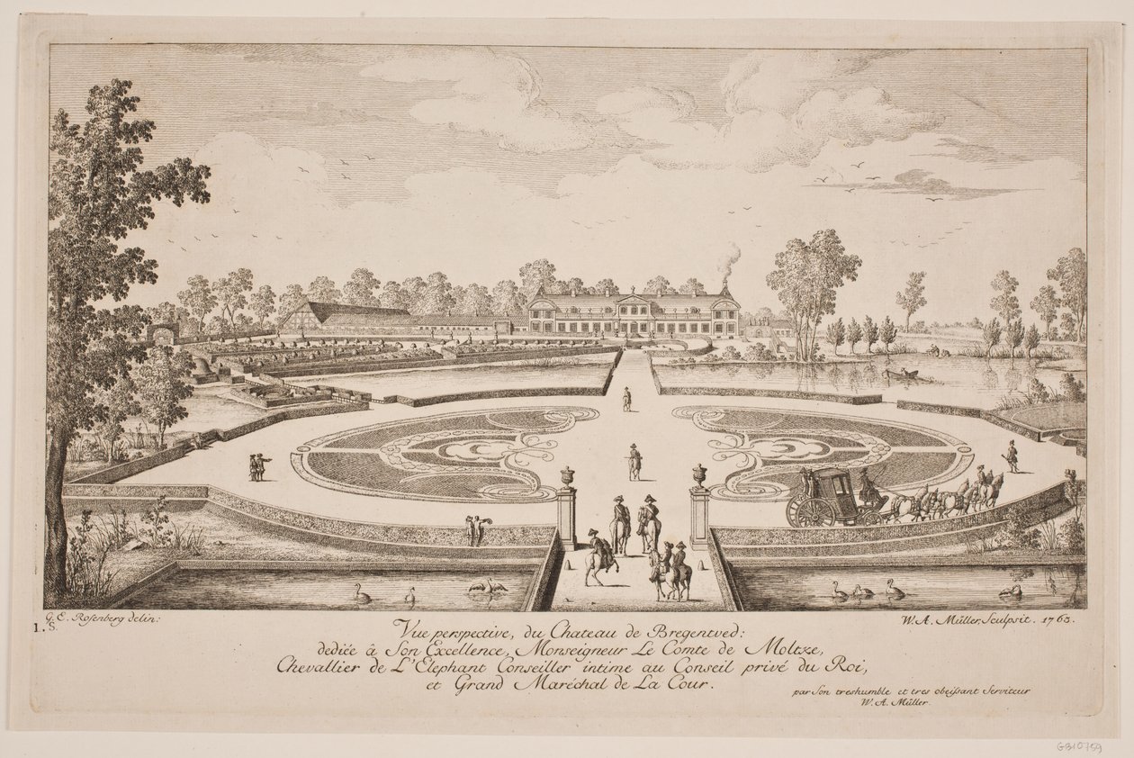 Vue perspektiv du Chateau de Bregentved av W.A. Müller