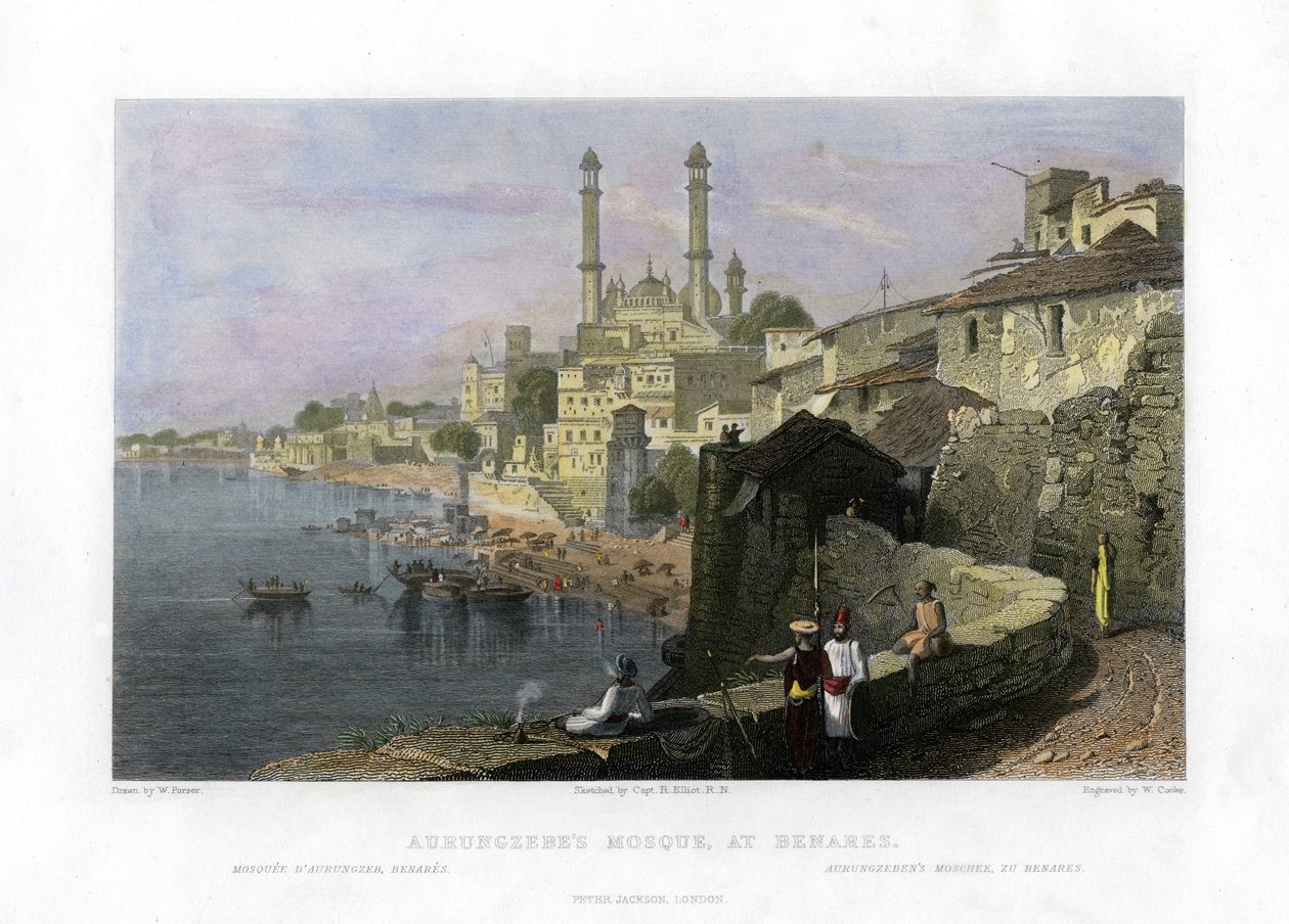 Aurangzebs moske i Benares, India, 1800-tallet av W Cook