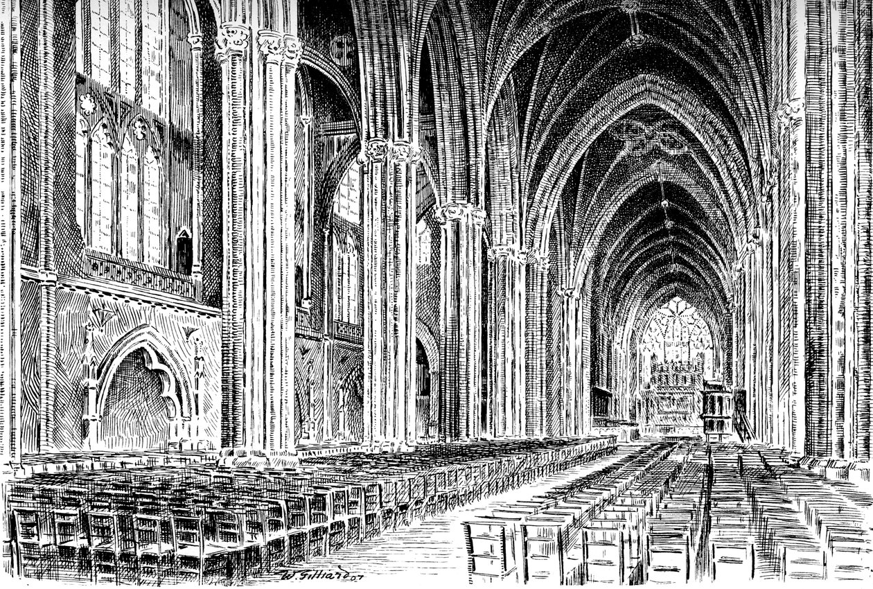 Interiør i Bristol Cathedral, 1908-1909. av W. Gilliard