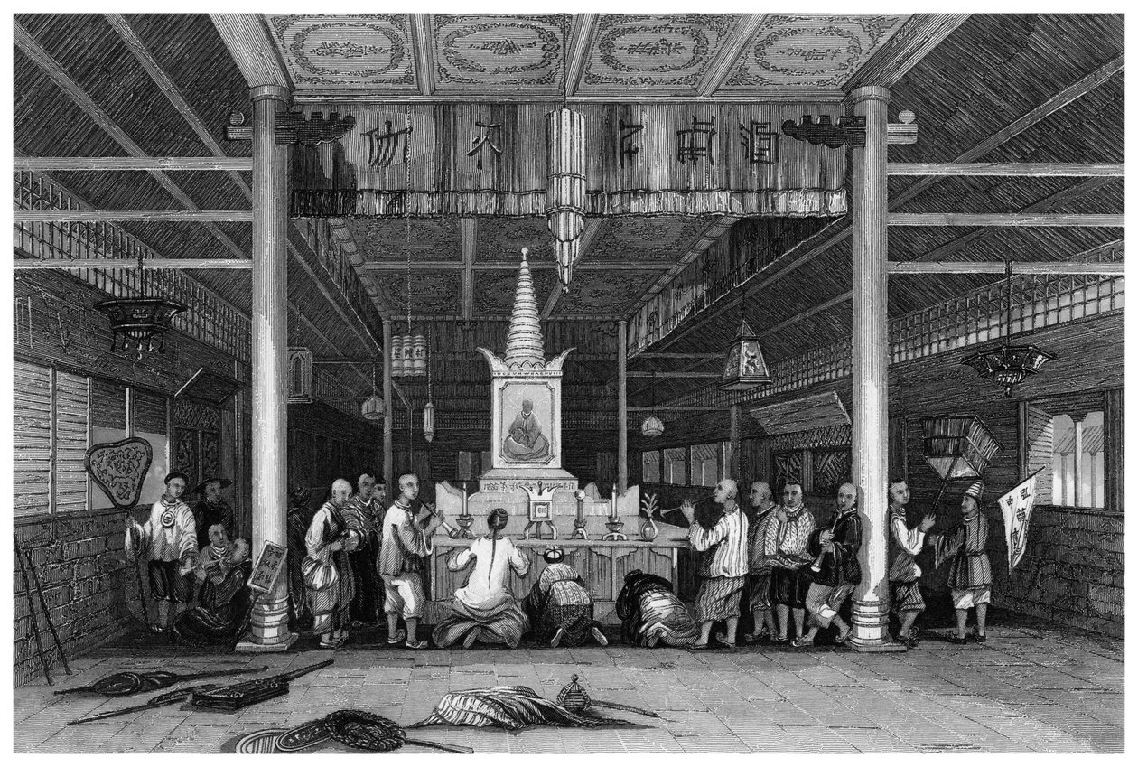 Buddhas tempel, Kanton, Kina, 1843 av W. H. Capone