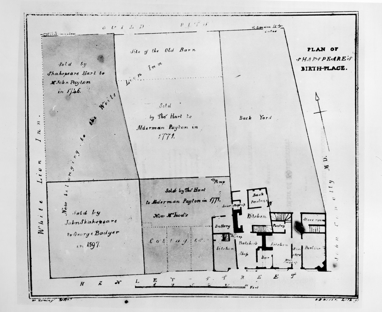 Plan over Shakespeares fødested av W. Heming
