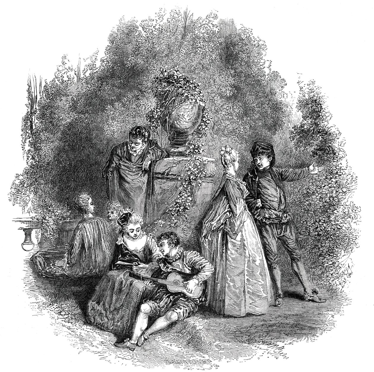 Scene fra Watteau i 1644, 1844. av W. J. Linton