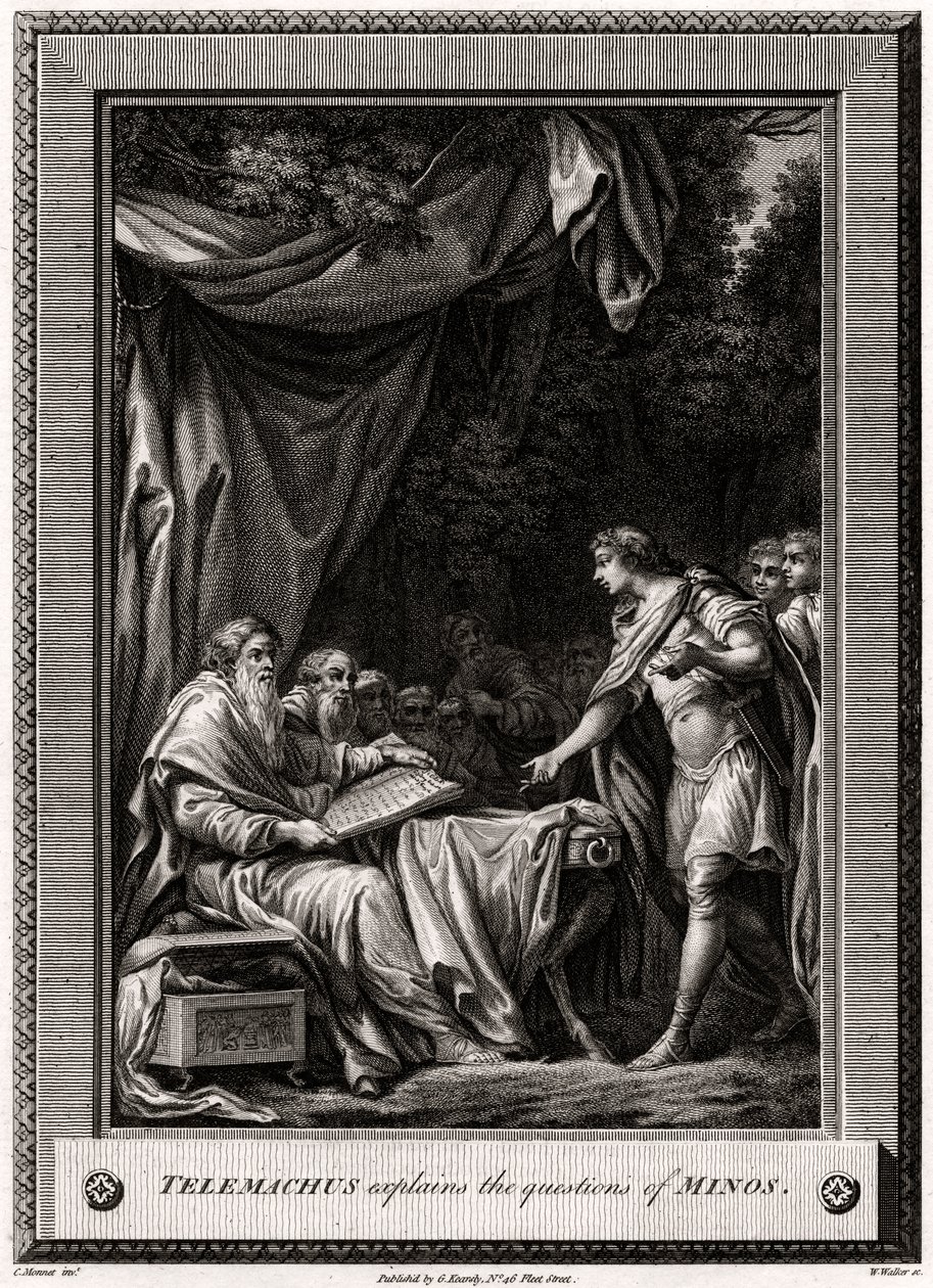 Telemachus forklarer spørsmålene til Minos, 1776 av W. Walker