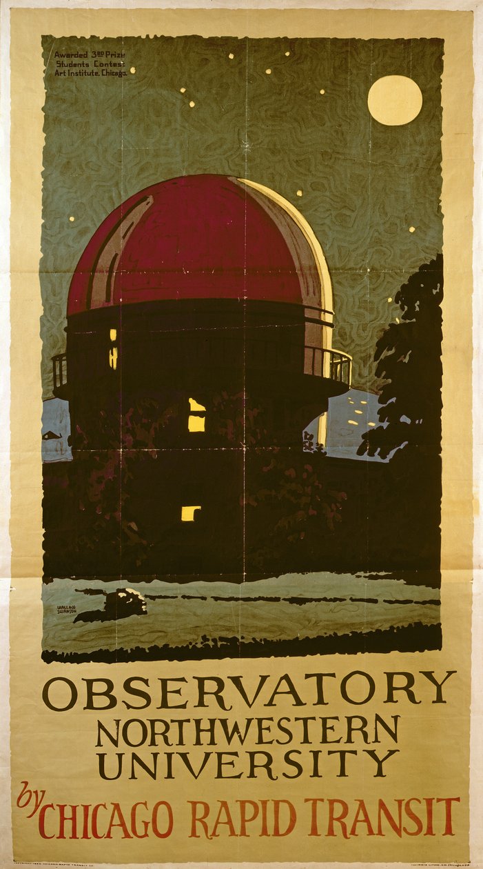 Observatory Northwestern University, plakat for Chicago Rapid Transit Company, USA, 1925 av Wallace Swanson