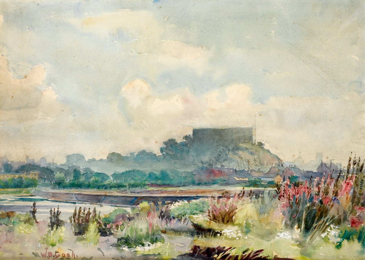 Et fjernt prospekt av Nottingham Castle ved solnedgang av Walter Bonner Gash