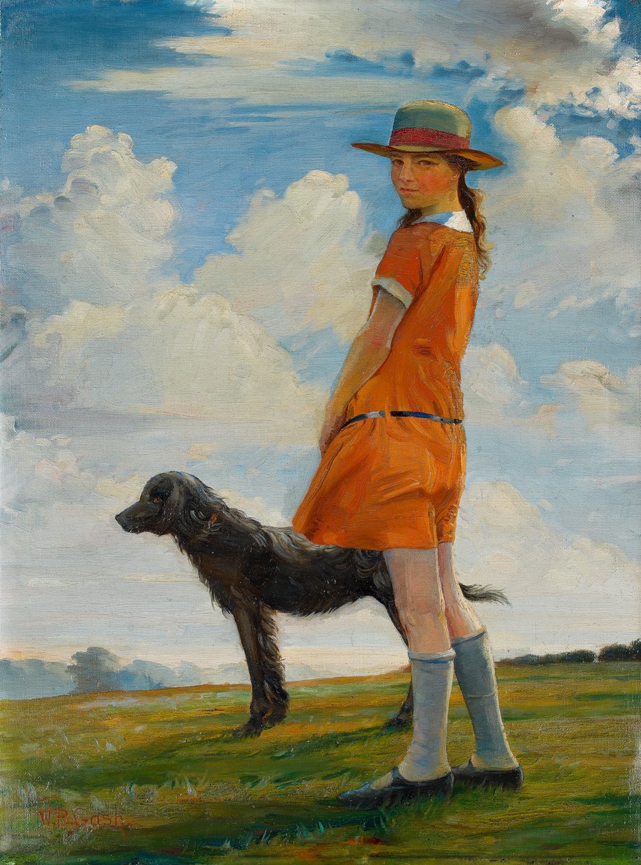 Kunstnerens datter går med vikarens hund, ca. 1924 av Walter Bonner Gash