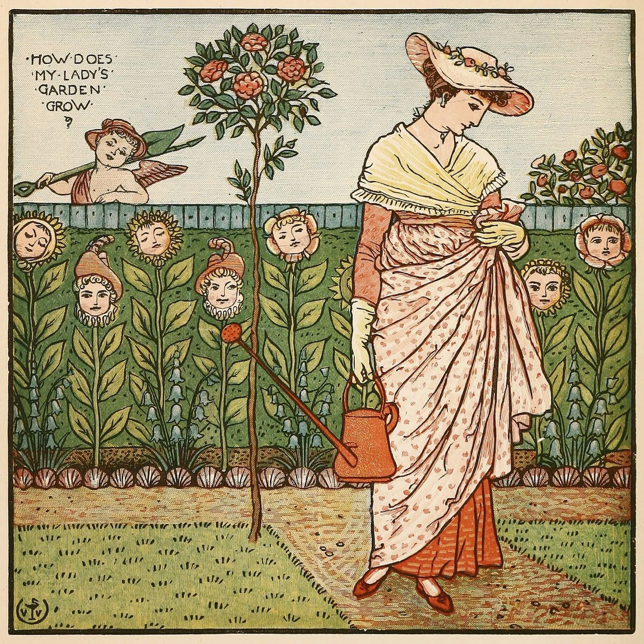 How Does My Ladys Garden Grow, fra Walter Cranes Painting Book, pub. 1889 av Walter Crane