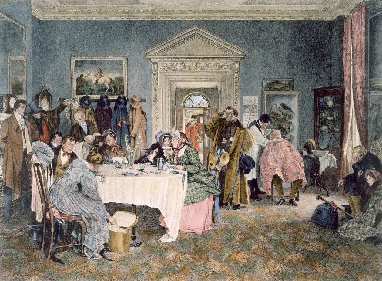 London til York - Tiden er ute! - en hendelse i gamle trenerdager, publisert 1897 (akvatint) av Walter Dendy Sadler