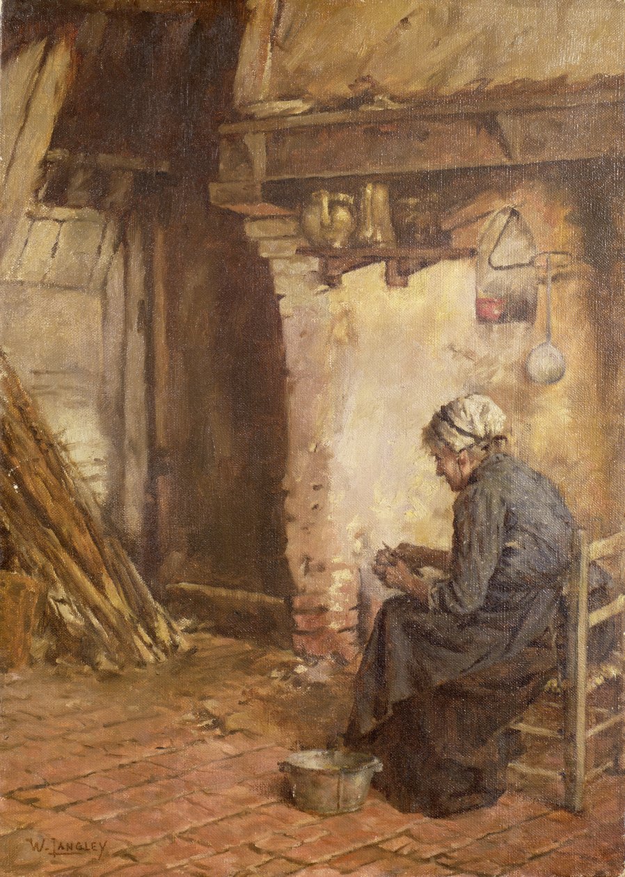 Gammel kvinne som skreller poteter av Walter Langley