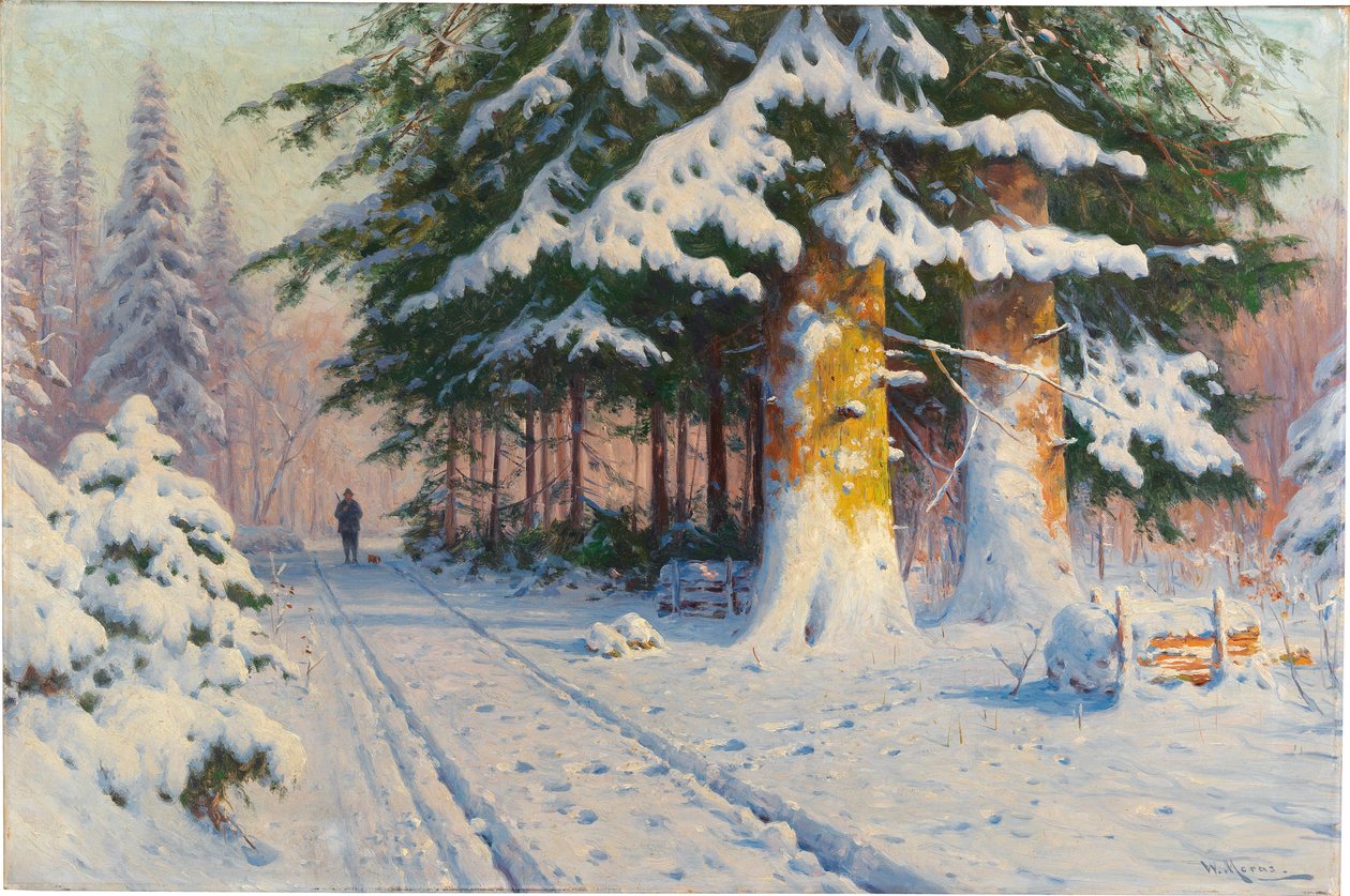 Hunter Returing Home in a Winter Woodland av Walter Moras
