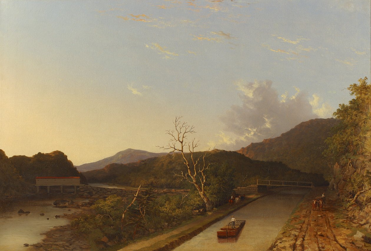 Erie Canal and Covered Bridge, 1847 (olje) av Walter Oddie