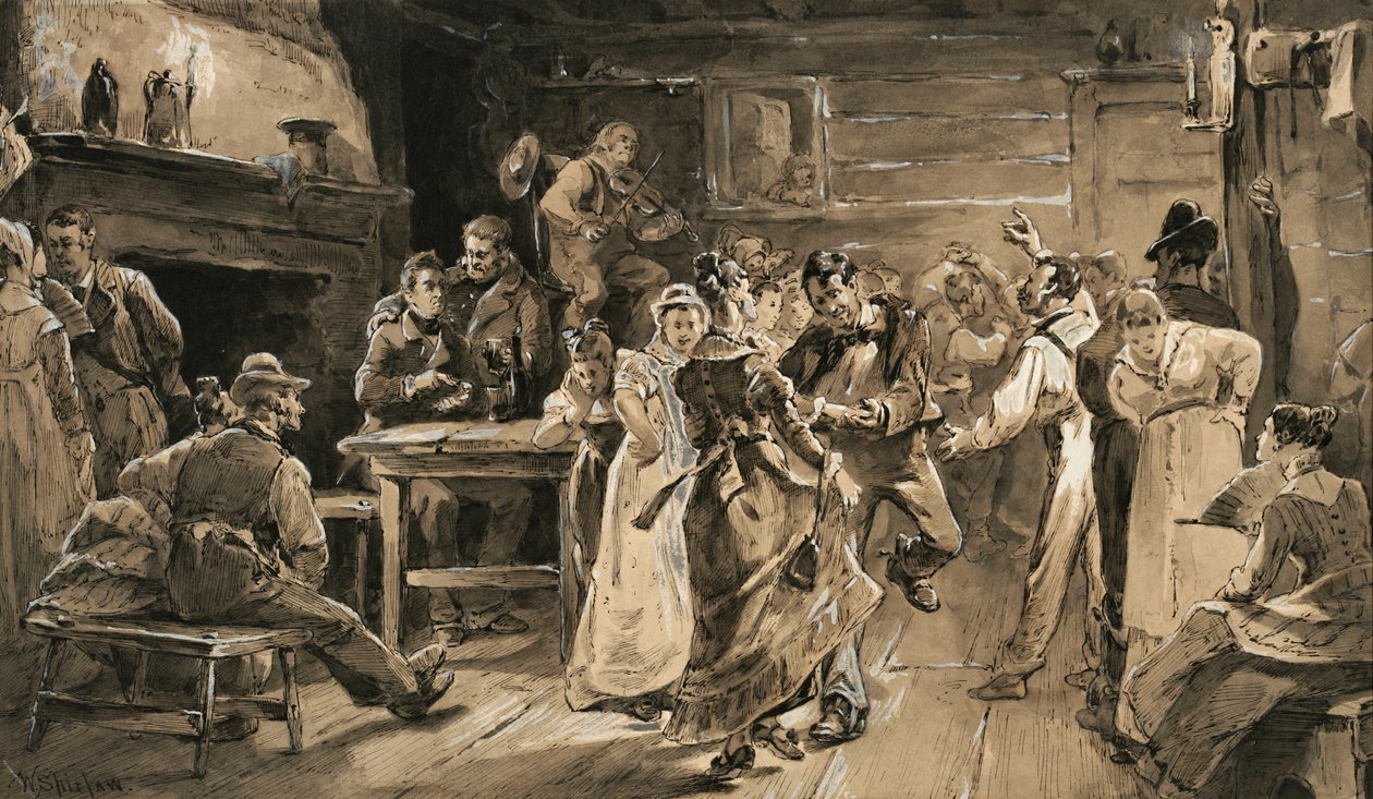 The Country Dance (penn og blekk med vask på papir) av Walter Shirlaw