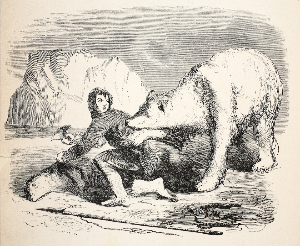 Grønlendingens kveldsmat bevilget av en bjørn, 1859 av Walter William May