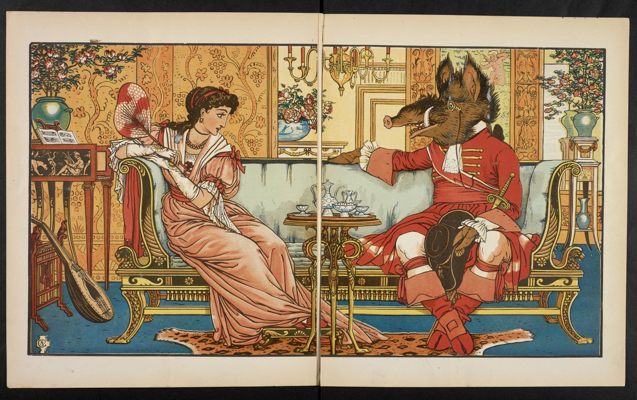 Illustrasjon for Skjønnheten og udyret. av Walter Crane