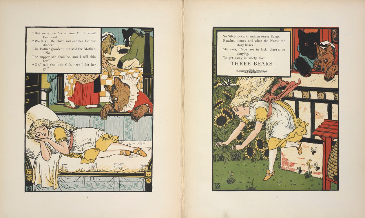 Silverlocks i fare fra de tre bjørnene. av Walter Crane