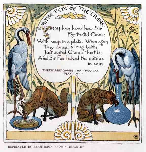 The Fox and The Crane, fra Triplets av Walter Crane