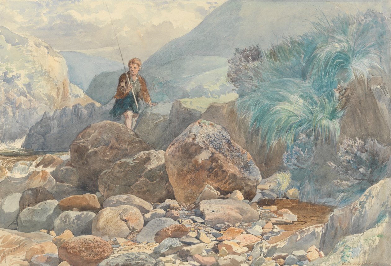 Glencoe: A Shepherd Boy Crossing a Burn av Walter Goodall