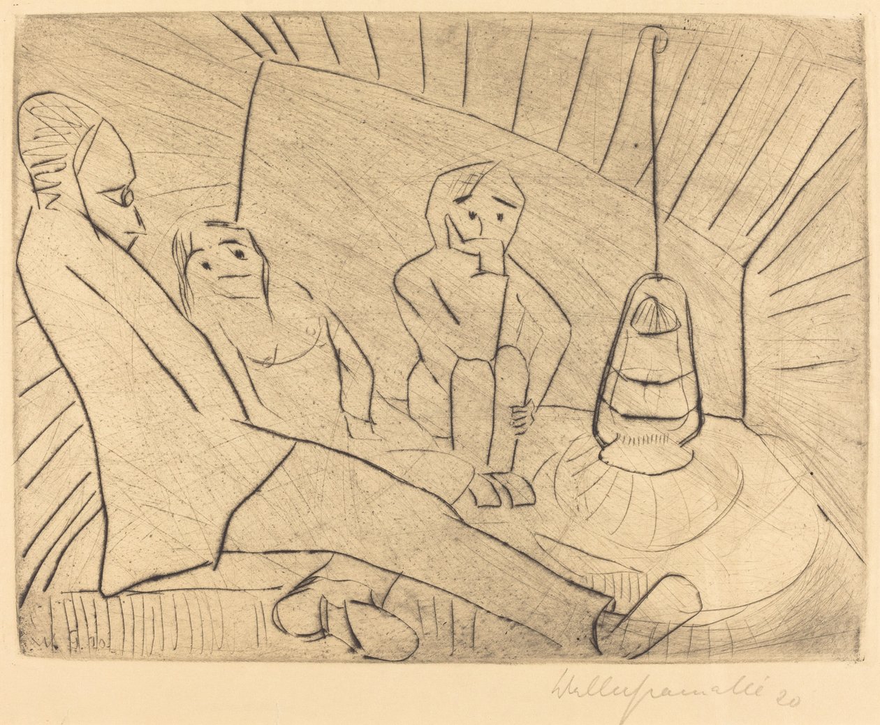Tre personer i et Atelier av Walter Gramatte