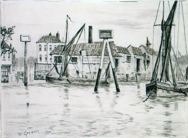 Chelsea Dock (blekk på papir) av Walter Greaves