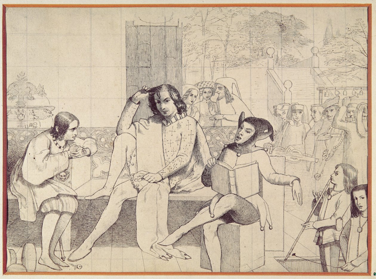 Twelfth Night, ca. 1850 (pennetegning) av Walter Howell Deverell