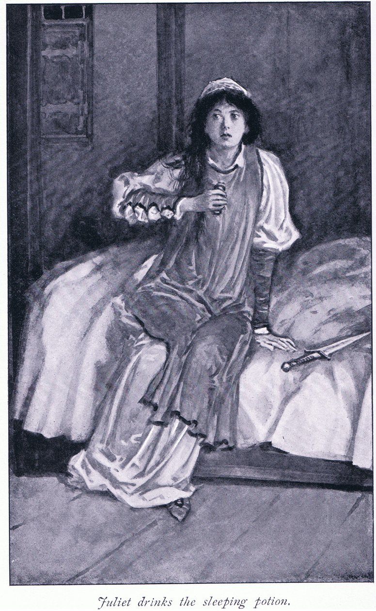 Juliet drikker sovemiddelet, 1900-tallet av Walter Paget