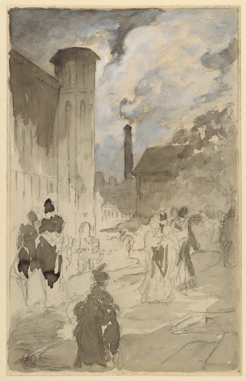 Town Square (Studium for en illustrasjon) av Walter Shirlaw