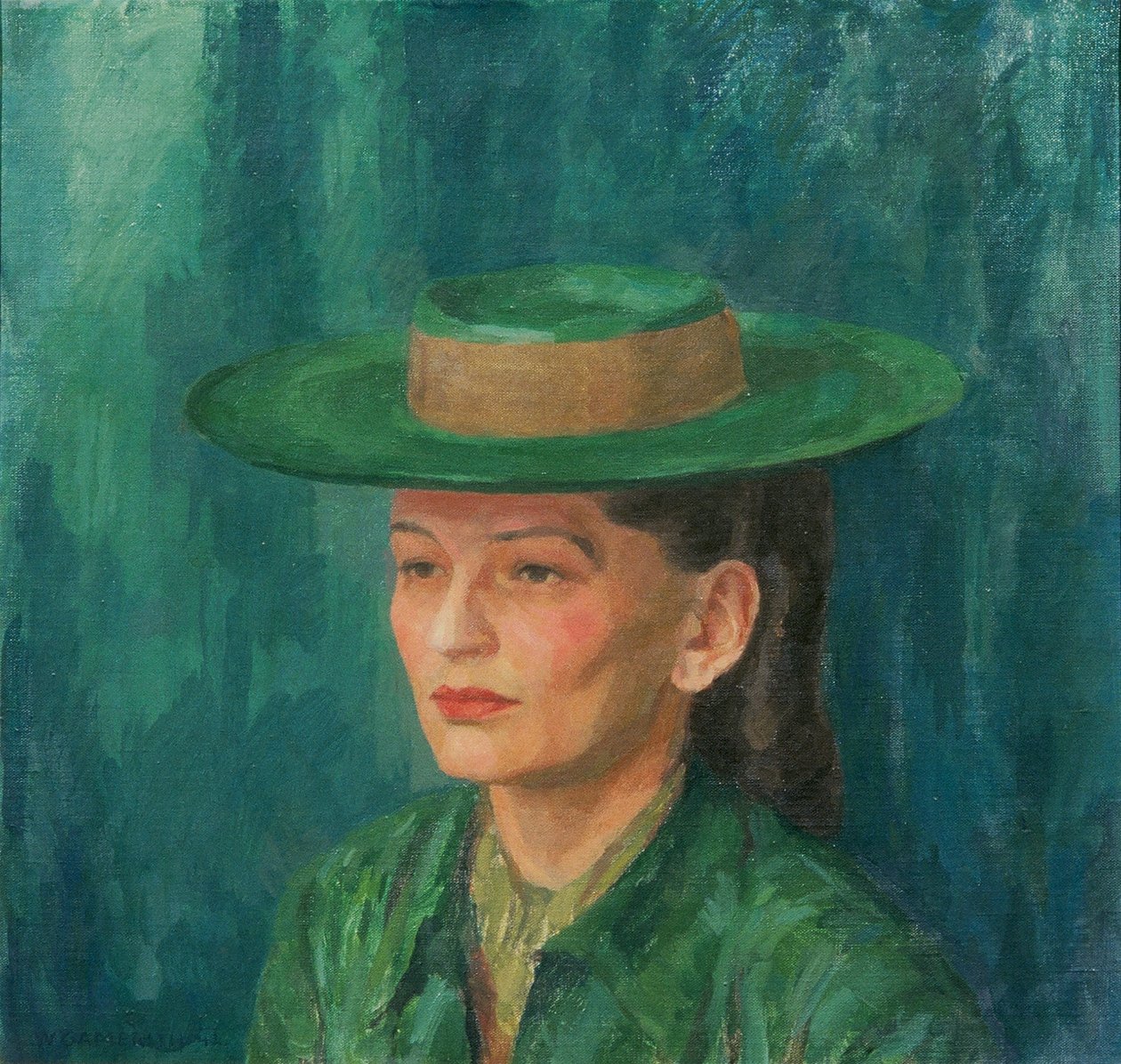 Grete Gamerith mit grünem Hut av Walther Gamerith