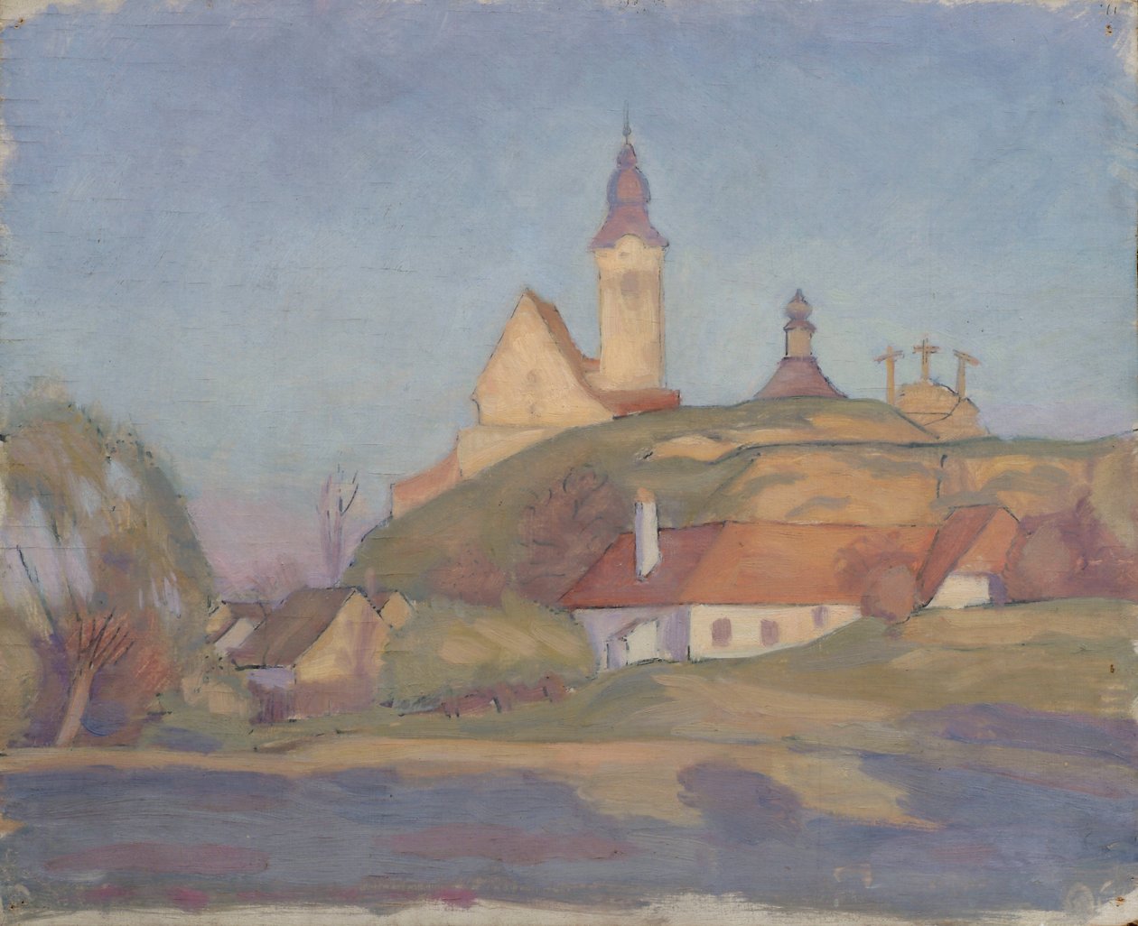 Landskap med kirke av Walther Gamerith