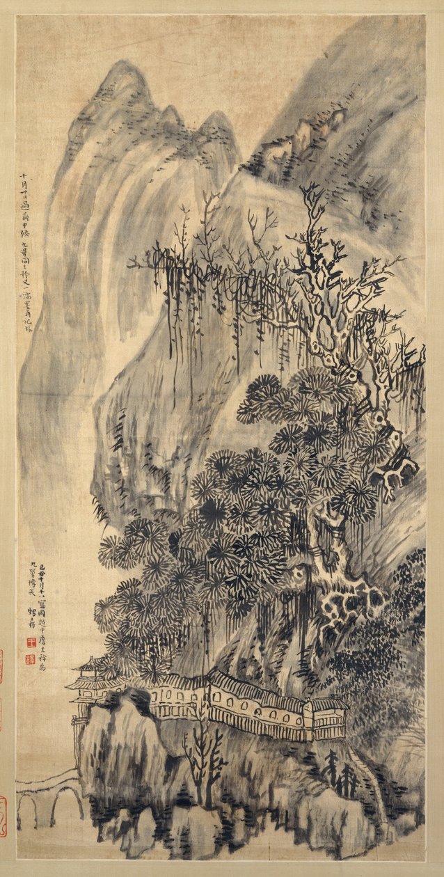 Landskap, datert 1649. av Wang Duo
