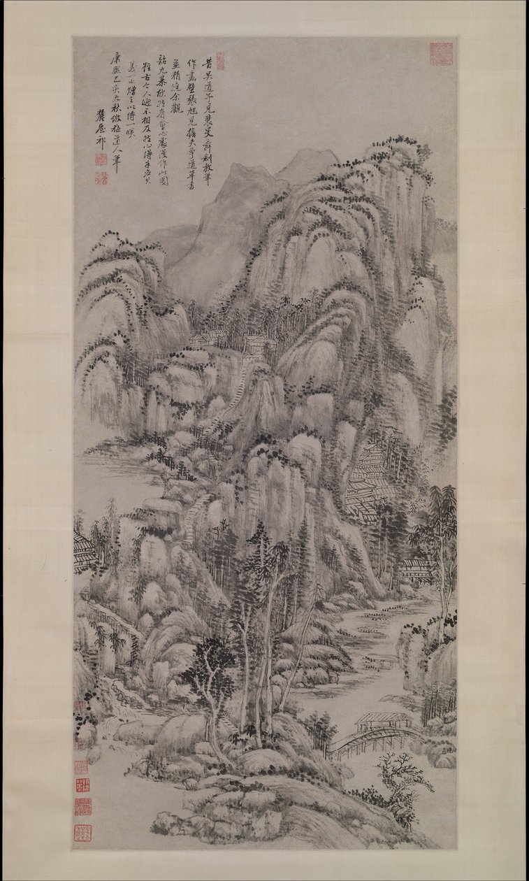 Landskap etter Wu Zhen, datert 1695. av Wang Yuanqi