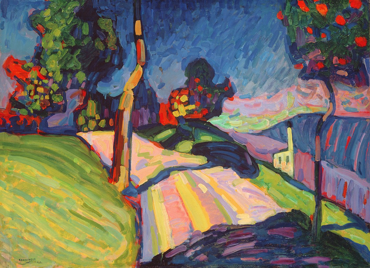 Høstlandskap, Murnau, 1908 (olje på komposisjonstavle) av Wassily Kandinsky