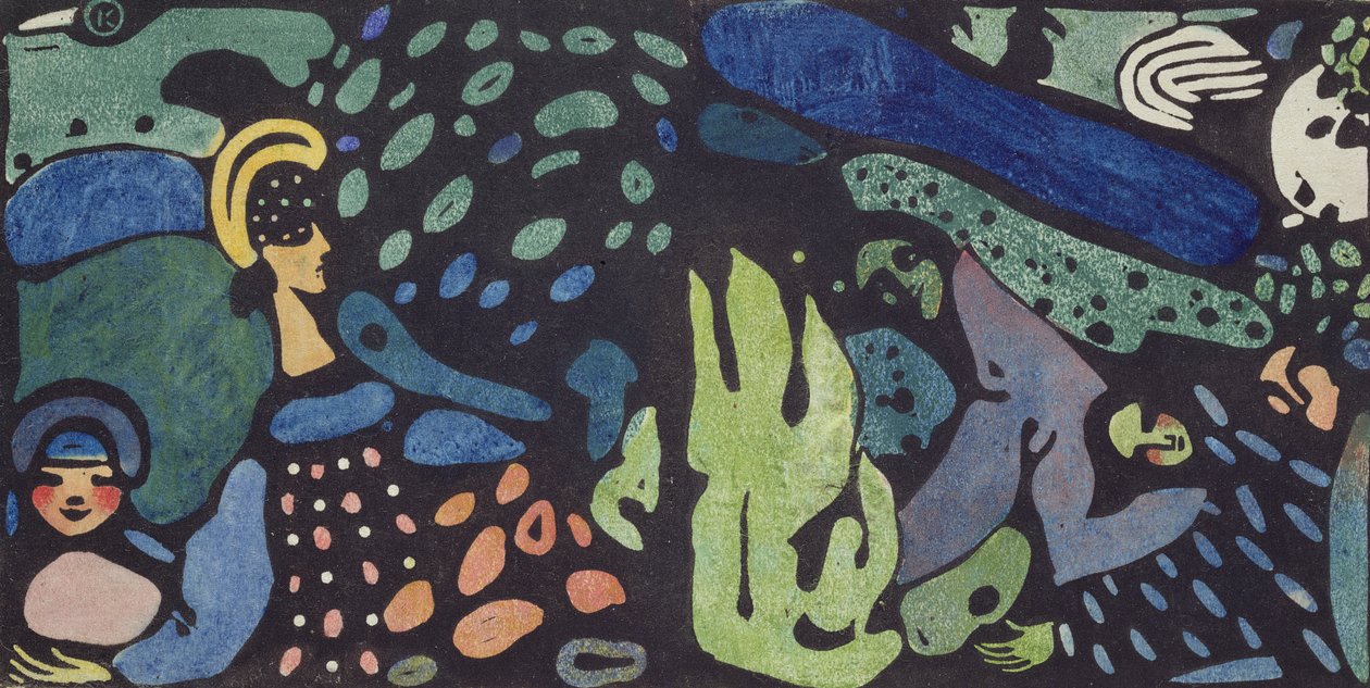 Drømmende barn (linosnitt) av Wassily Kandinsky