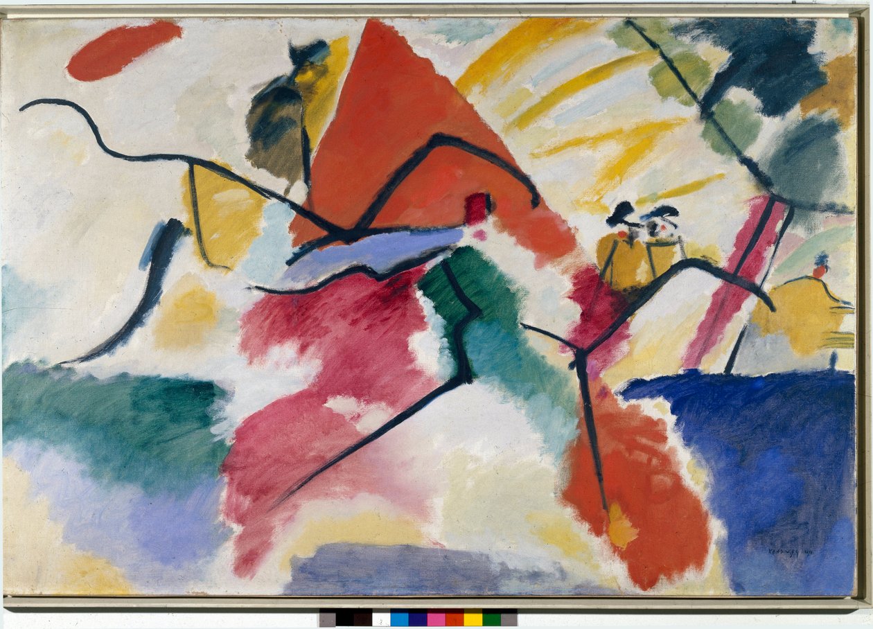 Ekspresjonisme: "" Inntrykk n. 5”” (Impression n. 5) Akvarell av Vassily Kandinsky (eller Wassily Kandinski eller Kandinskij, 1866-1944). 1911 Dim. 105x157,5 cm Paris, musee national dart moderne, centr av Wassily Kandinsky