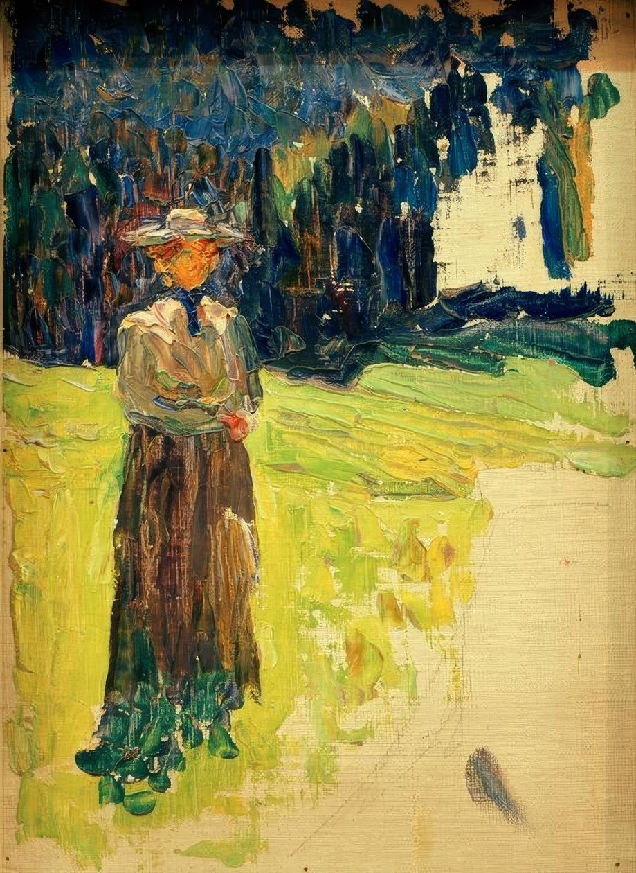 Kochel - Stående dame i utkanten av skog av Wassily Kandinsky