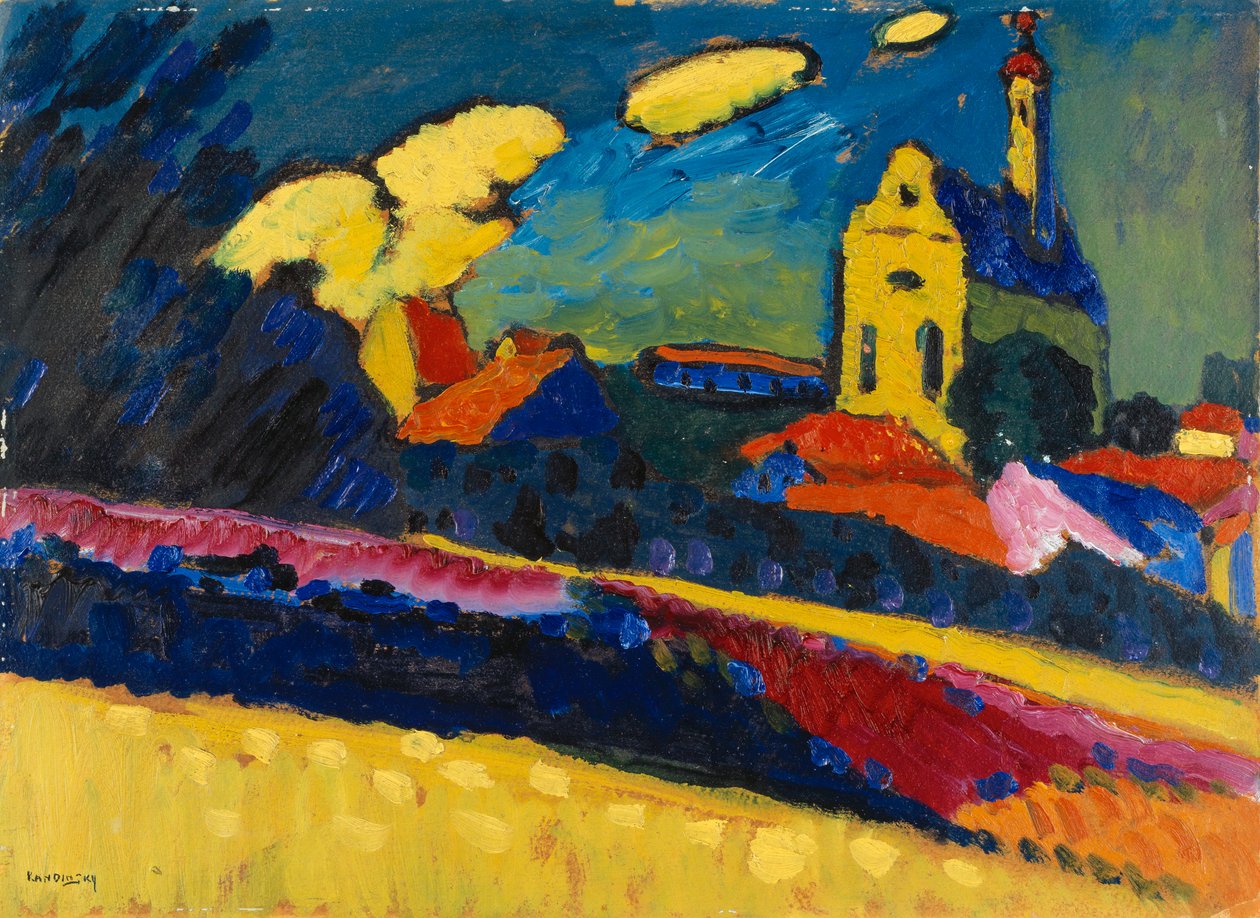 Studie for Murnau, Landskap med kirke, 1909 av Wassily Kandinsky