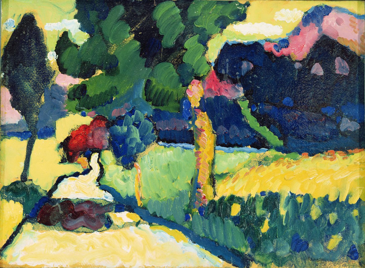 Sommerlandskap, 1909 (olje på papp) av Wassily Kandinsky