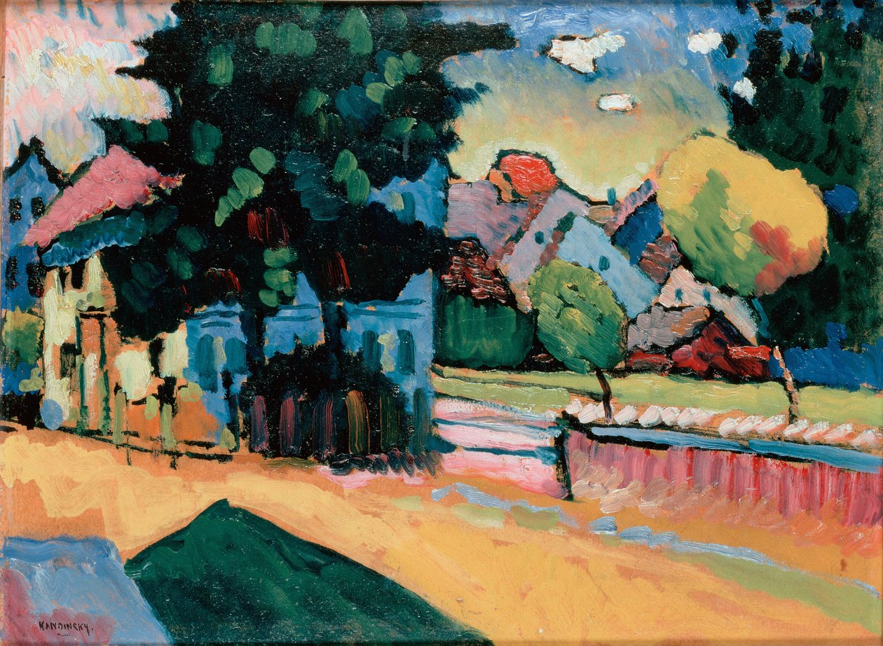 Landskap med et grønt hus, 1908. av Wassily Kandinsky