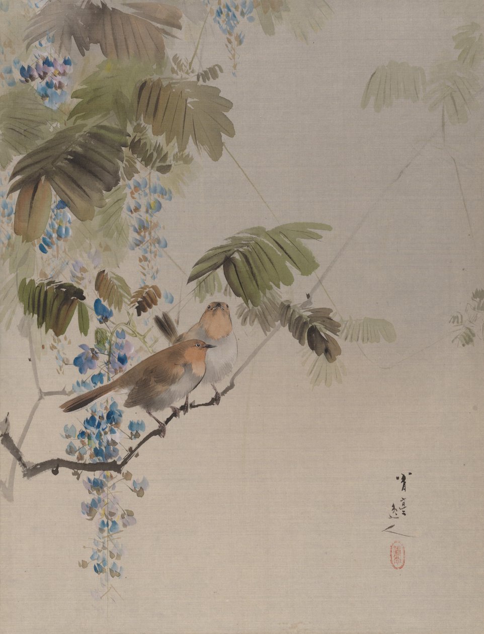 Fugler og blomster, ca. 1887. av Watanabe Seitei