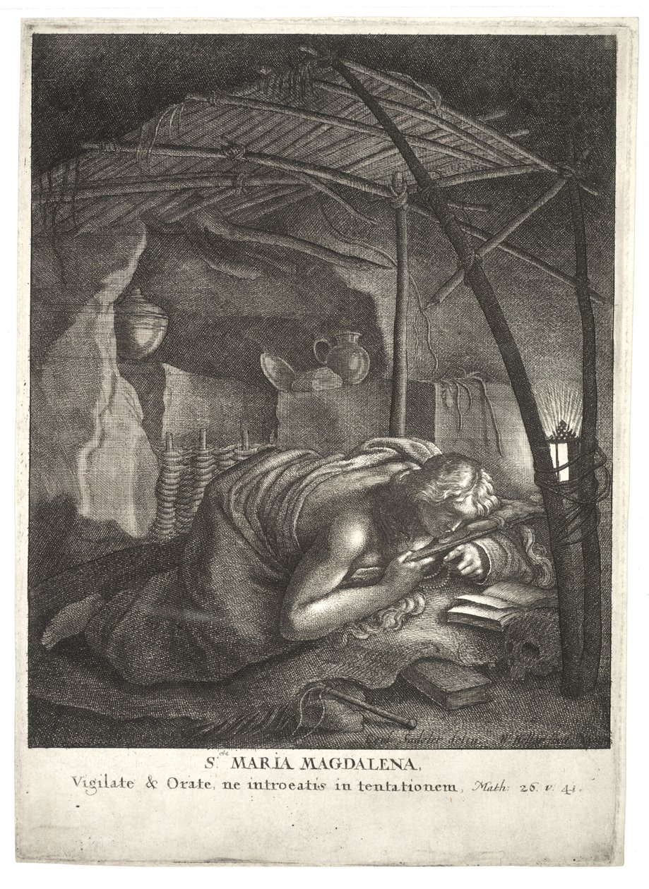 Den angrende Magdalen, etter Sadeler. Stat 2 av Wenceslaus Hollar