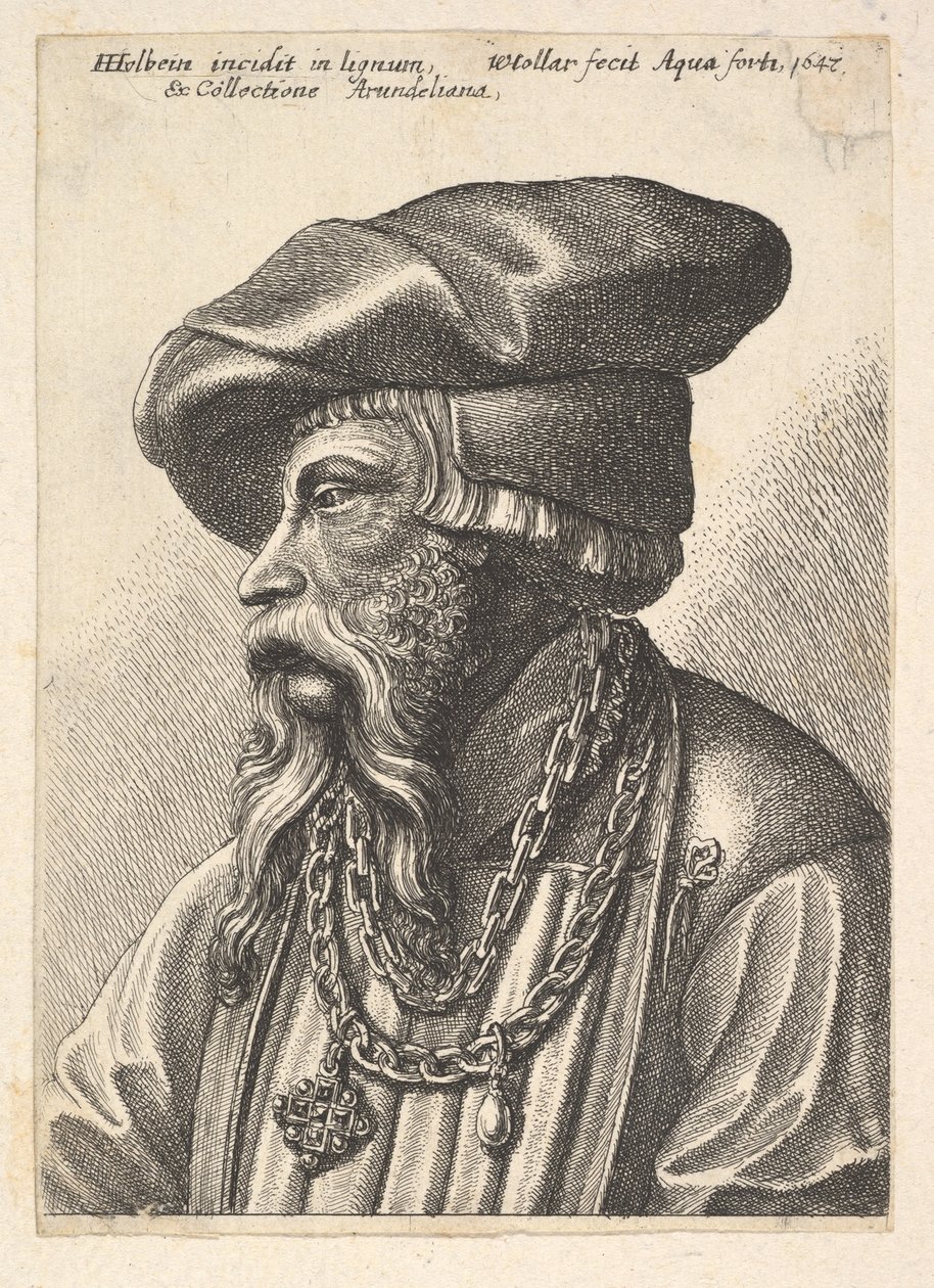 Skjeggete mann med kjedekjede, 1647. av Wenceslaus Hollar