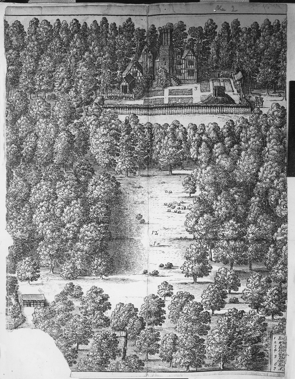 Boscobel House and Park, 1651 av Wenceslaus Hollar