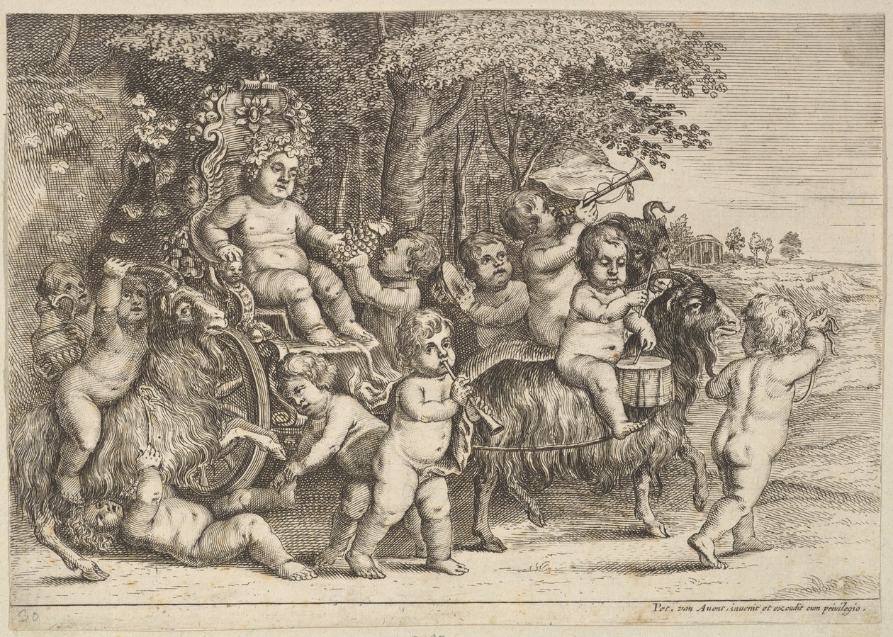 Elleve gutter og tre geiter, 1625-77. av Wenceslaus Hollar