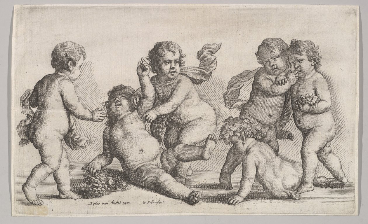 Fem gutter og en satyr, 1625-77. av Wenceslaus Hollar