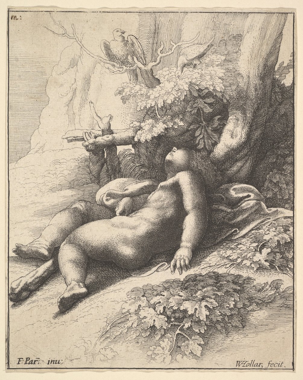 Spedbarnet Hercules sover, 1625-77. av Wenceslaus Hollar