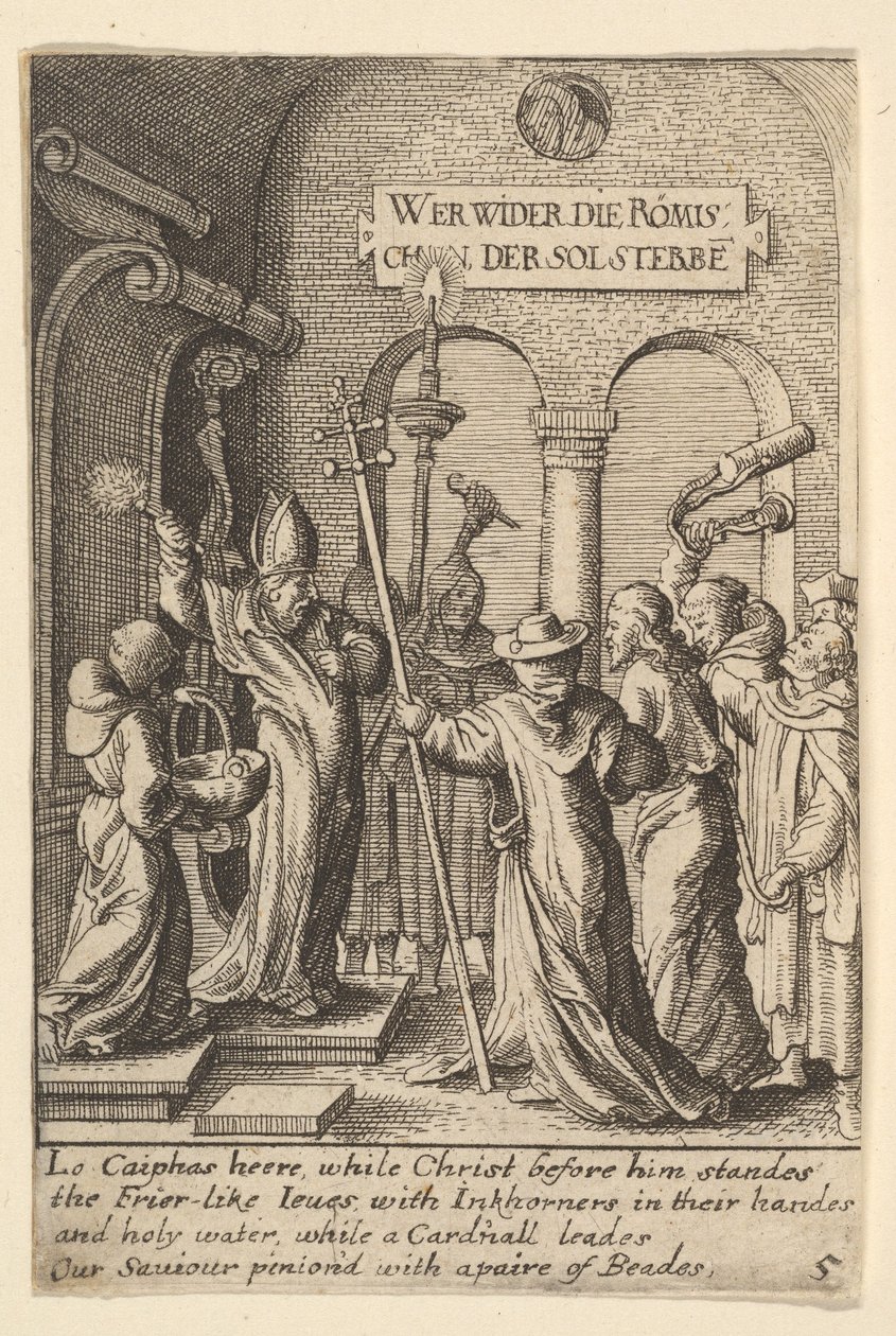 Jesus før Kaifas, 1625-77. av Wenceslaus Hollar